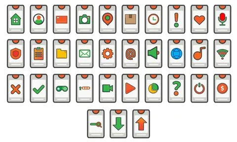 Flat style smartphone icon sheet Stock Illustration