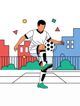 Flat style soccer player juggling ball in urban playground Иллюстрация