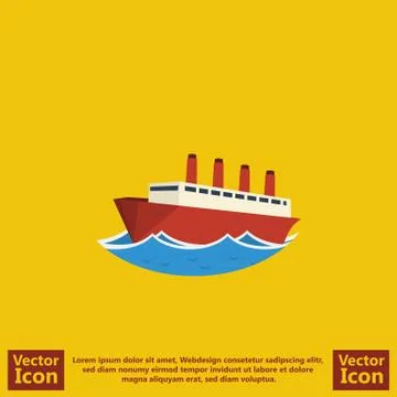 Flat style steam ship icon Stock Illustration