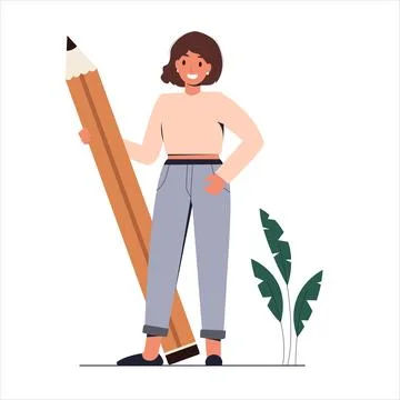 Flat style student with abig pencil. Education. Stockillustratie