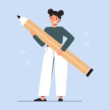 Flat style student with abig pencil. Education. 库存插图