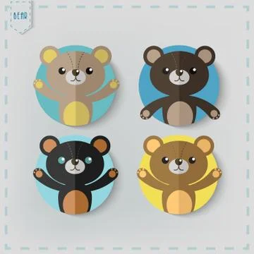 Flat Style teddy bear Vector Icon Set Stock Illustration
