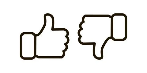 Flat style thumbs up and thumbs down icons, vector illustration of approval and Illustrazione stock