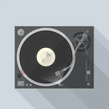 Flat style turntable with vinyl record in work Stock Illustration
