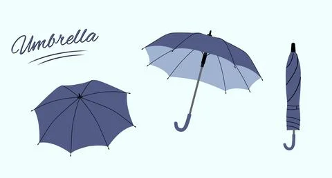 Flat style umbrella. Set of umbrellas in various positions. Open and folded.. Stock Illustration