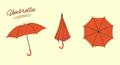 Flat style umbrellas. Opened, and folded umbrellas. Rain protection parasols  Stock Illustration