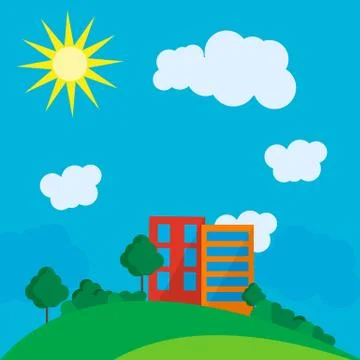 Flat Style Urban Landscape in day Stock Illustration