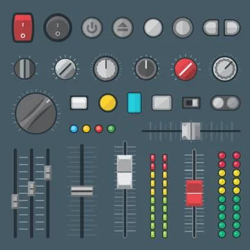 Flat style various audio controls and indicators set . Stock Illustration