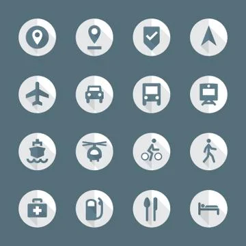 Flat style various map navigation icons set. 스톡 일러스트