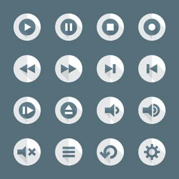 Flat style various media player icons set. Stock Illustration