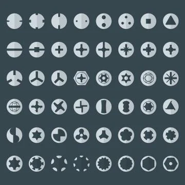 Flat style various screw heads set. Stock-Illustration