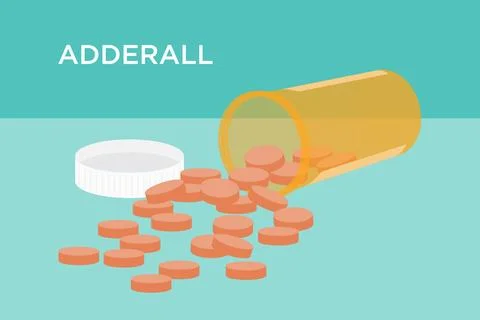 Flat-style vector Adderall drug art, orange colored 20 mg tablets Stock Illustration