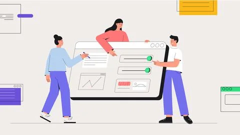 Flat style vector business people illustration. Software development company Ilustración de archivo