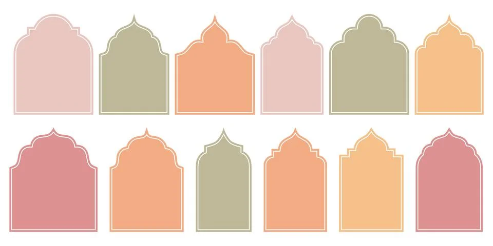 Flat Style Vector Design of Islamic Shape Window Door Frames in Retro Boho Illustrazione stock