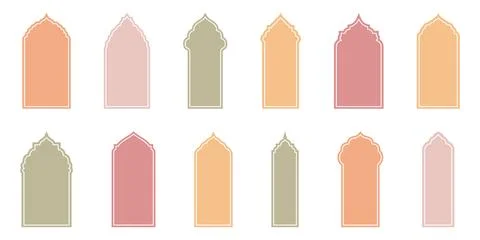 Flat Style Vector Design Showcasing Islamic Shape Window and Doors Frames in Stock Illustration