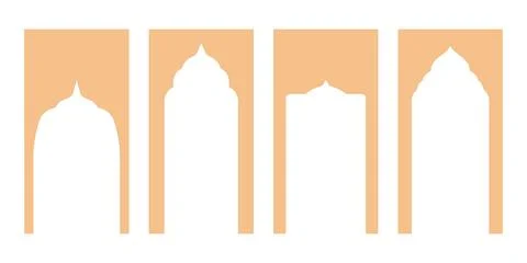 Flat Style Vector Design Showcasing Islamic Shape Window Frames in Retro Boho Illustrazione stock