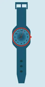 Flat style vector illustration of classic men's hand watch with bracelet Stock Illustration
