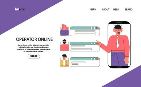 Flat style vector illustration, customer and operator help online customer se Stock Illustration