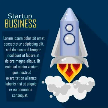 Flat style, vector illustration with flying rocket, space travel to the moo.. Stock Illustration