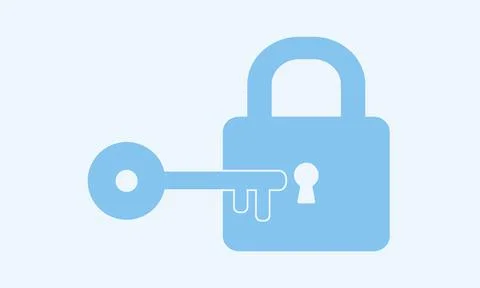 Flat style vector illustration of padlock and key icons isolated on blue Stock Illustration