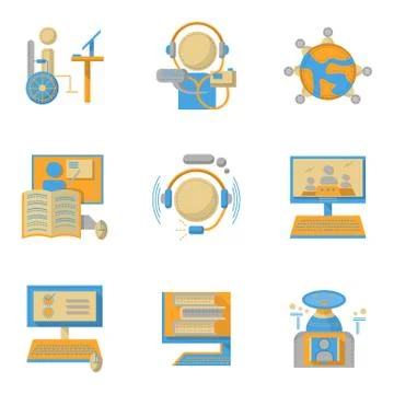 Flat style vector symbols for online education Stock Illustration