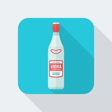 Flat style vodka bottle icon with shadow. 스톡 일러스트