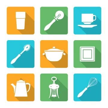 Flat style white design dinnerware icons set Stock Illustration