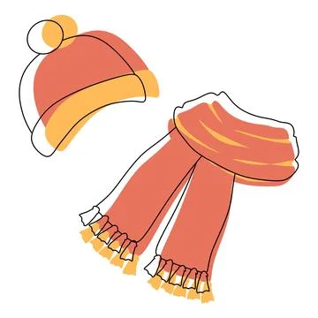 Flat style Winter or Autumn Cloth isolated on white background. Warm Hat and Sca Stock Illustration