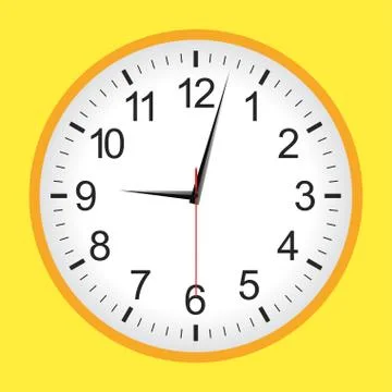 Flat style yellow analogue clock Stock Illustration