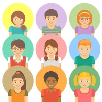 Flat stylized avatars of happy smiling kids Stock Illustration