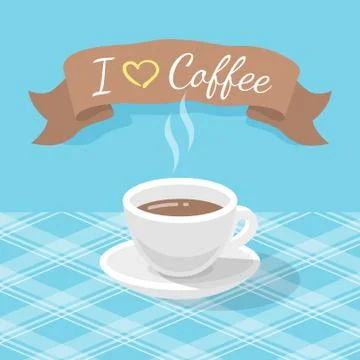 Flat stylized coffee cup with a ribbon 스톡 일러스트