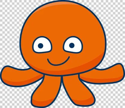 Flat stylized octopus character is floating on transparent background, with Stock Photos