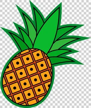 Flat stylized pineapple floating on transparent background, showing grid pattern Illustrazione stock