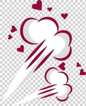 Flat stylized smoke bursts outlined in maroon are floating with heart icons on Illustration