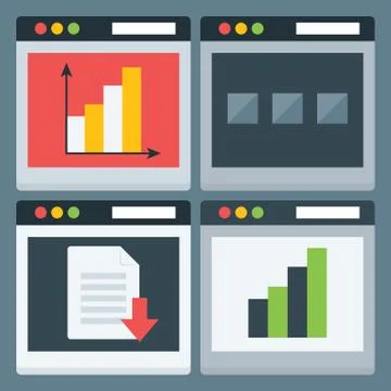 Flat Stylized Web Page Icons Set Illustrazione stock