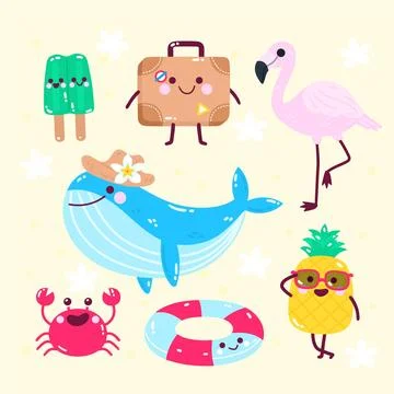 Flat summer beach elements Stock Illustration