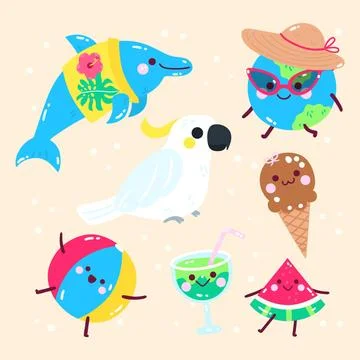 Flat summer beach elements Stock Illustration