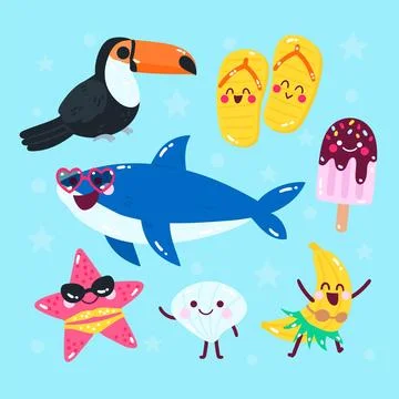 Flat summer beach elements Illustrazione stock