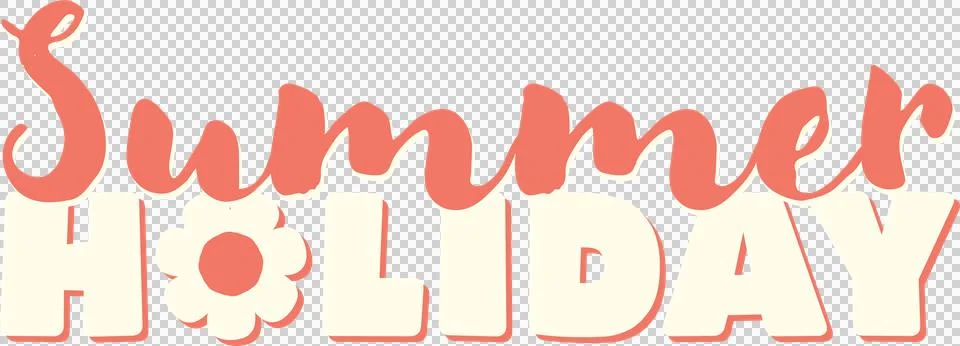 Flat Summer Holiday text is featuring coral cursive, cream letters floral O on Stock Illustration