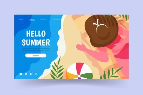 Flat summer landing page template Stock Illustration