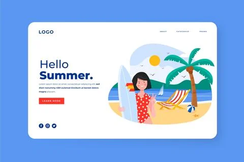 Flat summer landing page template Stock Illustration