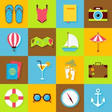Flat Summer Objects Set Stock Illustration