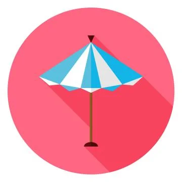 Flat Summer Sun Parasol Circle Icon with Long Shadow Illustrazione stock