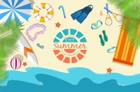 Flat summer vacation time background vector illustration concept Stock Illustration