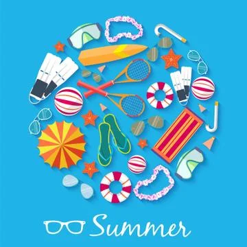 Flat summer vacation time background vector illustration concept Stock Illustration