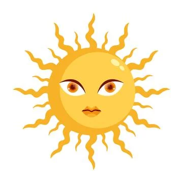 Flat sun character isolated on white background. Sun icon with human face Stock Illustration
