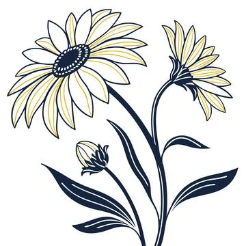 Flat Sunflower Floral Vector Design Stock Illustration