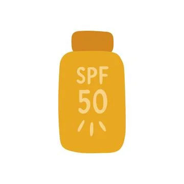 Flat sunscreen bottle illustration marked SPF 50, designed for skin protection Illustrazione stock