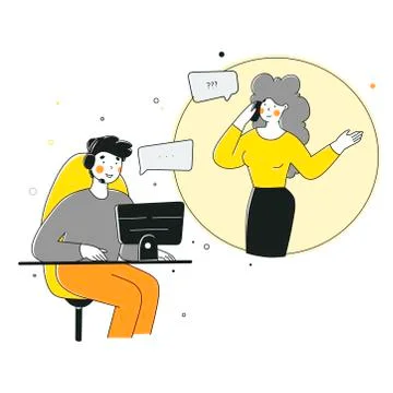 Flat support client for web marketing design. Service remote Technology concept. Stock Illustration