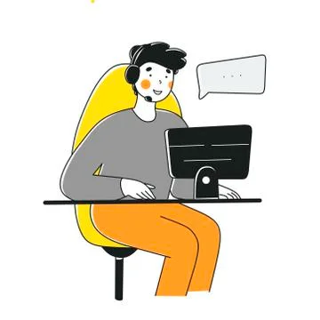 Flat support client for web marketing design. Service remote Technology concept. Stock Illustration